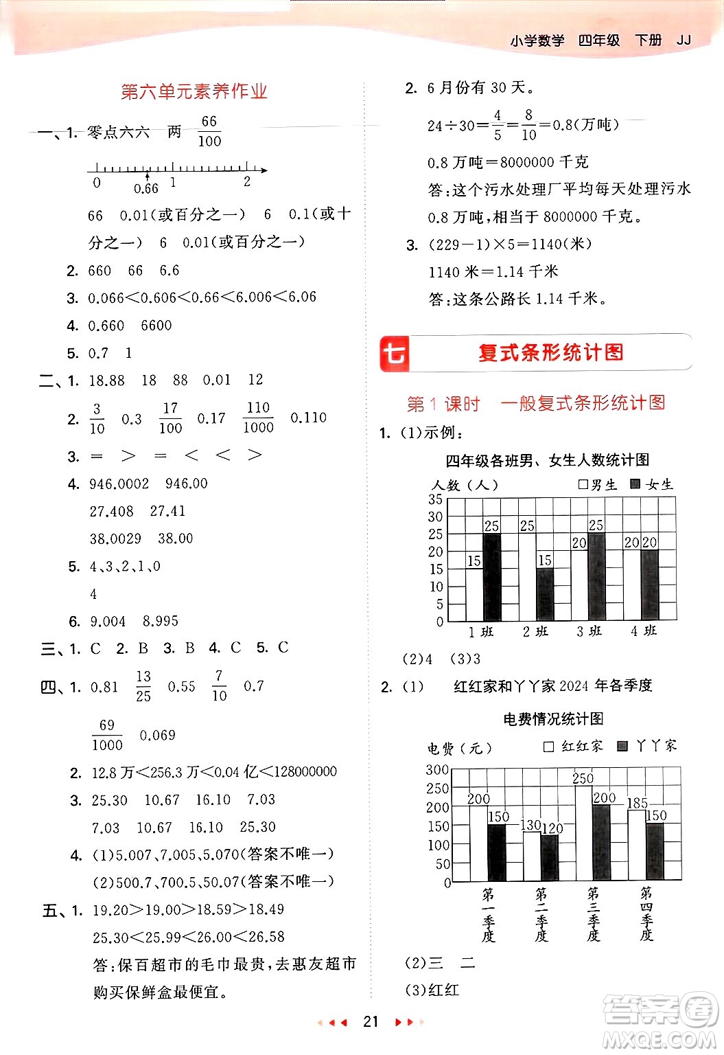 西安出版社2025年春53天天練四年級數(shù)學(xué)下冊冀教版答案