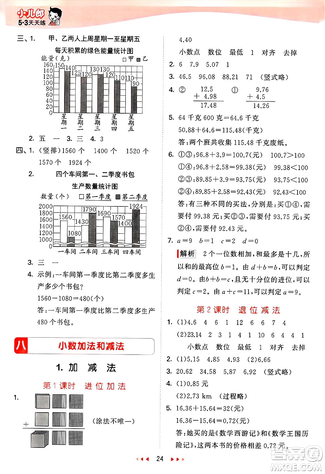 西安出版社2025年春53天天練四年級數(shù)學(xué)下冊冀教版答案