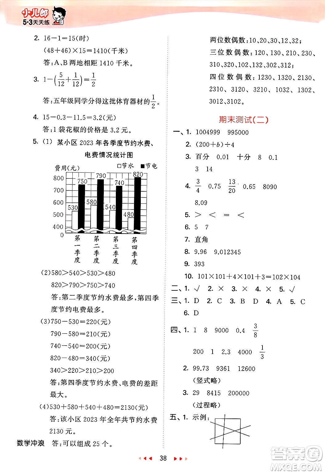 西安出版社2025年春53天天練四年級數(shù)學(xué)下冊冀教版答案