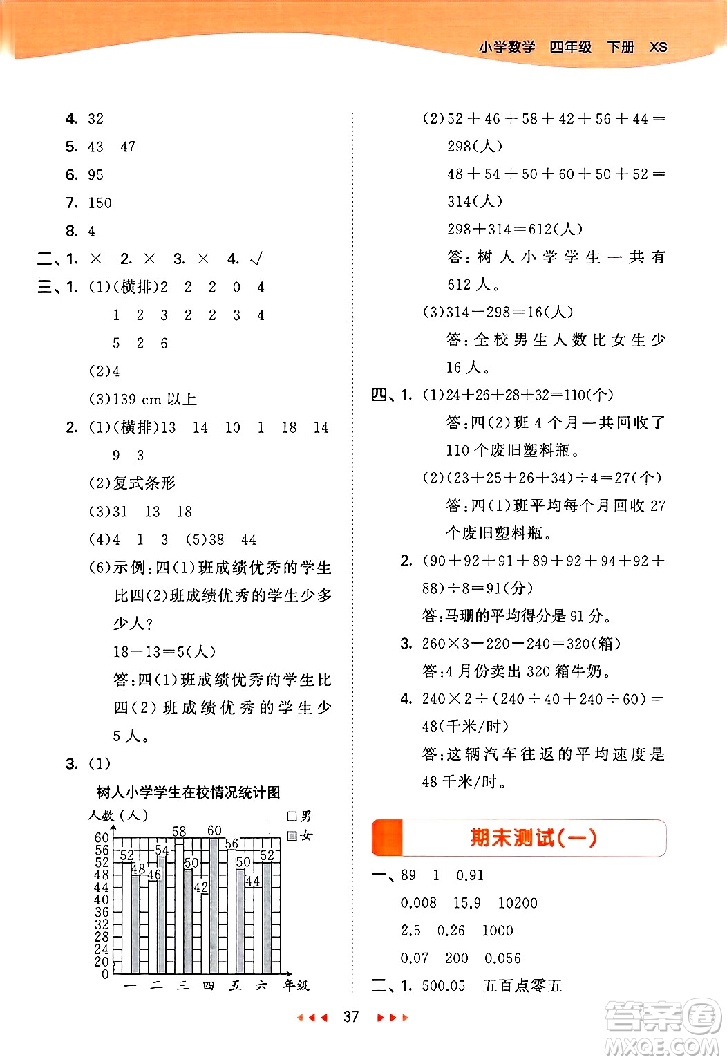 地質(zhì)出版社2025年春53天天練四年級(jí)數(shù)學(xué)下冊(cè)西師版答案