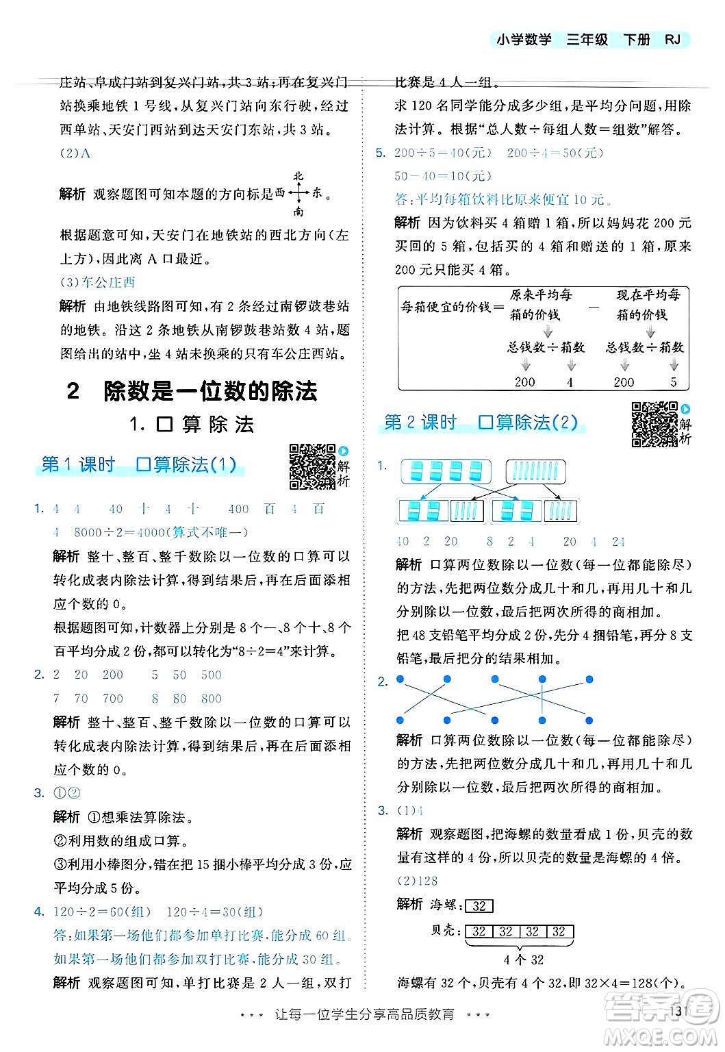 山東畫報出版社2025年春53天天練三年級數學下冊人教版答案