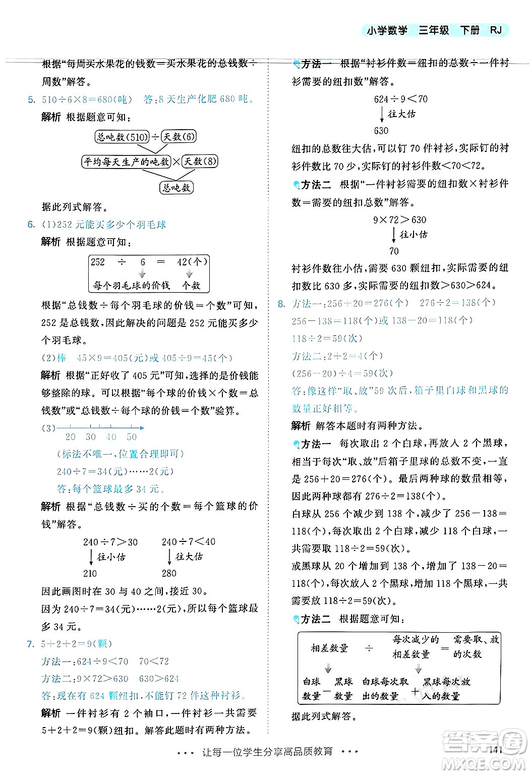山東畫報出版社2025年春53天天練三年級數學下冊人教版答案