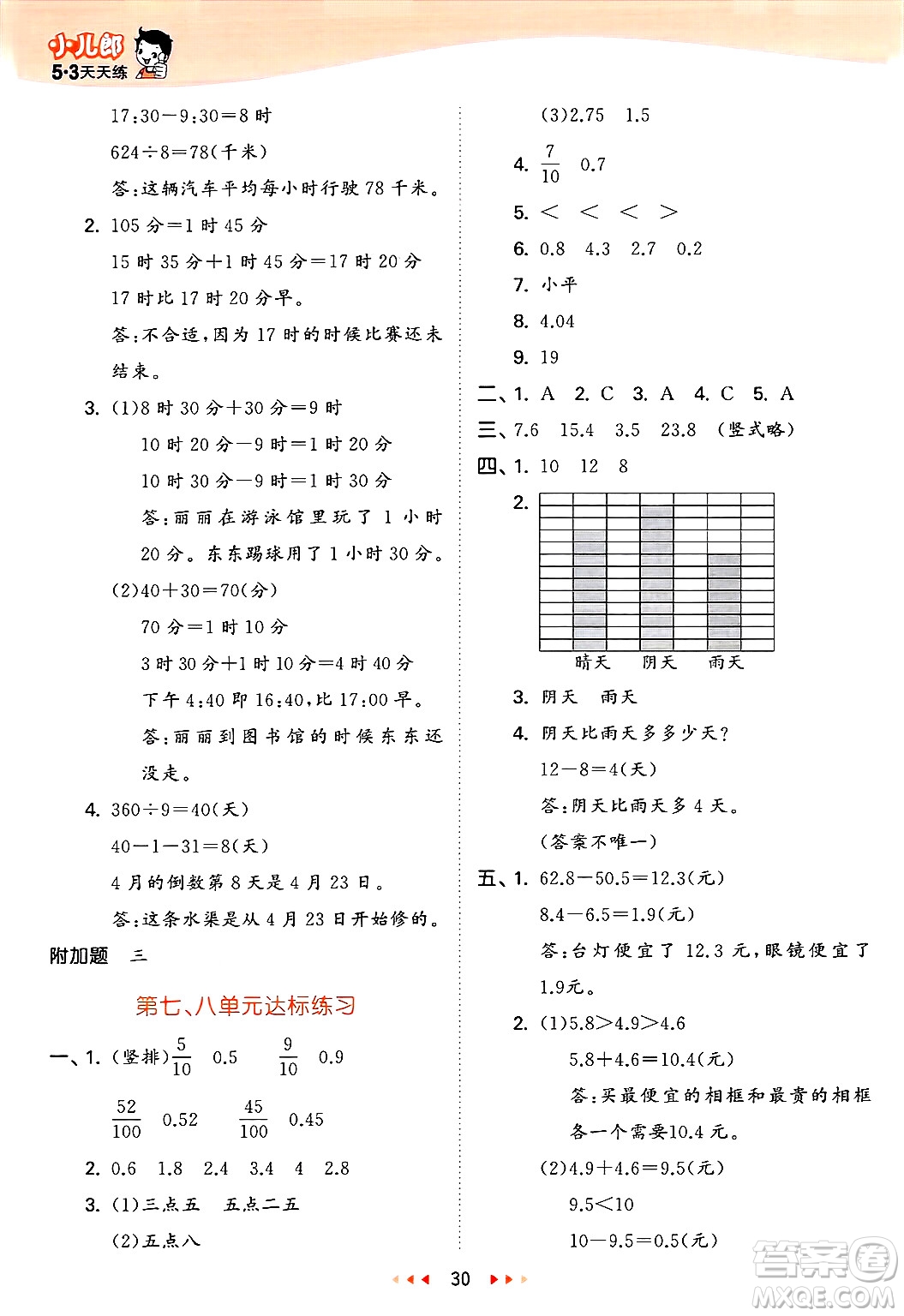 山東畫報(bào)出版社2025年春53天天練三年級(jí)數(shù)學(xué)下冊青島版答案
