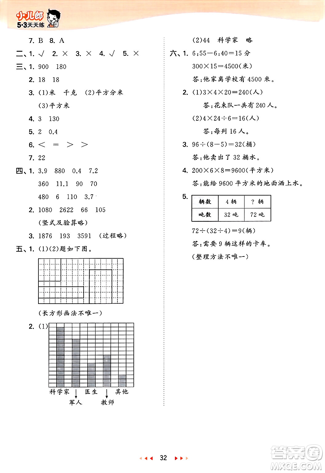 山東畫報(bào)出版社2025年春53天天練三年級(jí)數(shù)學(xué)下冊青島版答案