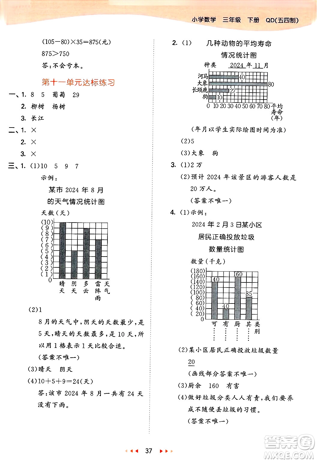 山東畫報出版社2025年春53天天練三年級數(shù)學下冊青島版五四制答案