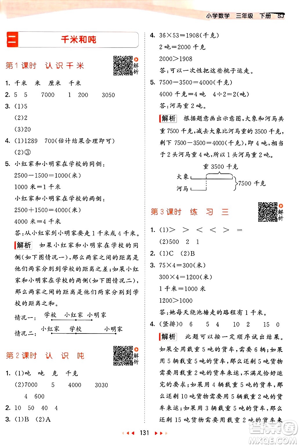 山東畫(huà)報(bào)出版社2025年春53天天練三年級(jí)數(shù)學(xué)下冊(cè)蘇教版答案