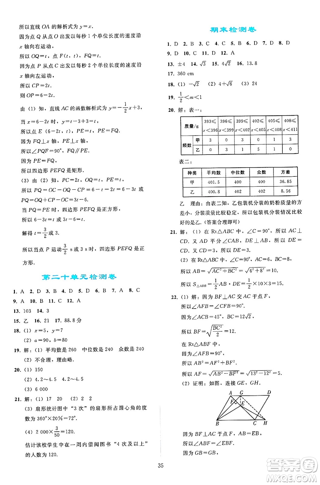 人民教育出版社2025年春同步輕松練習(xí)八年級(jí)數(shù)學(xué)下冊(cè)人教版答案