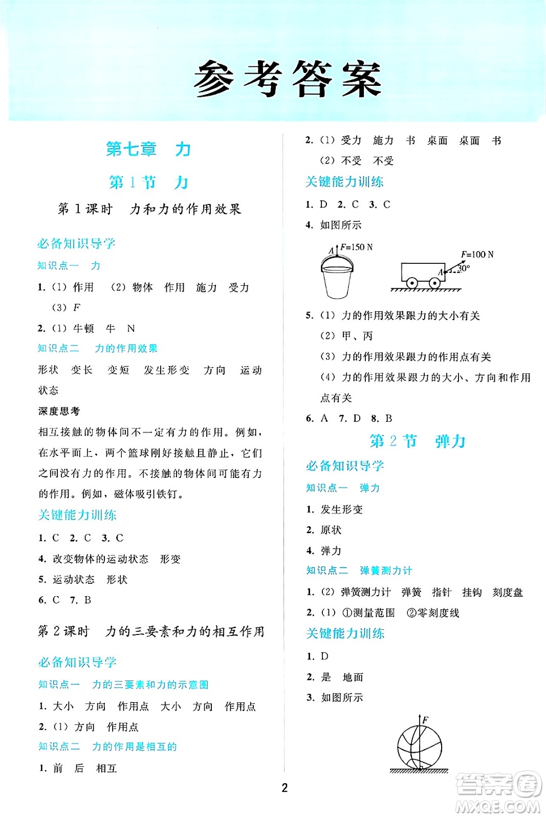 人民教育出版社2025年春同步輕松練習(xí)八年級物理下冊人教版答案