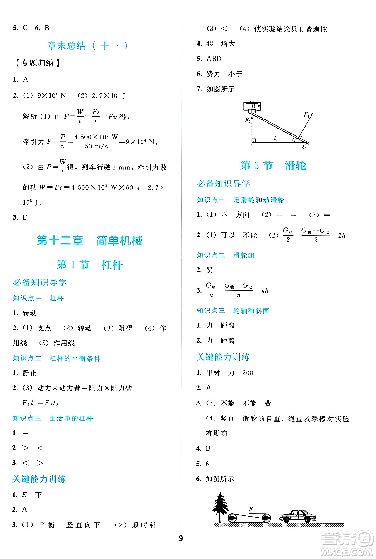 人民教育出版社2025年春同步輕松練習(xí)八年級物理下冊人教版答案