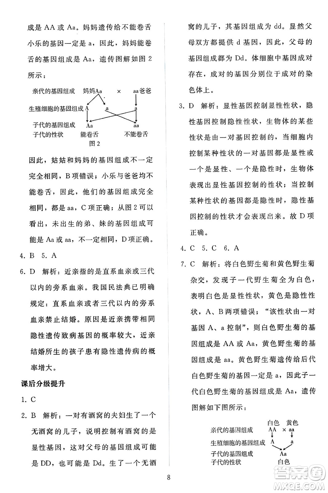 人民教育出版社2025年春同步輕松練習(xí)八年級(jí)生物下冊(cè)人教版答案