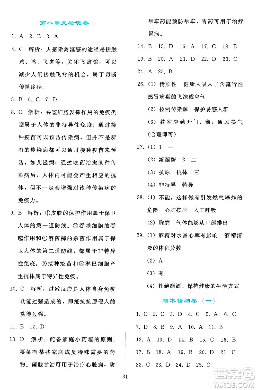 人民教育出版社2025年春同步輕松練習(xí)八年級(jí)生物下冊(cè)人教版答案