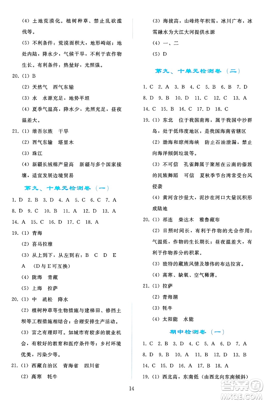 人民教育出版社2025年春同步輕松練習(xí)八年級(jí)地理下冊(cè)人教版答案