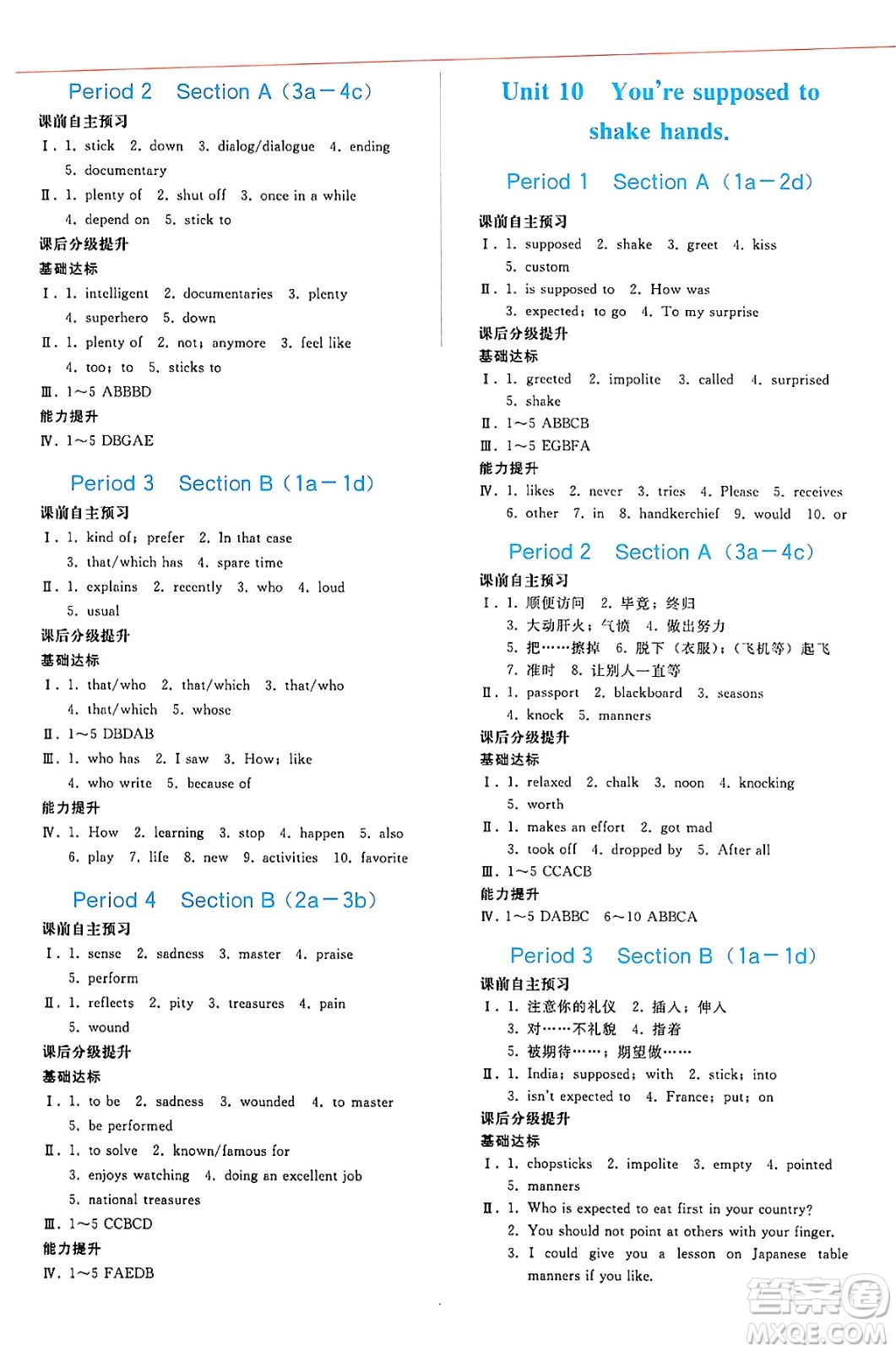 人民教育出版社2025年春同步輕松練習(xí)九年級(jí)英語(yǔ)下冊(cè)人教版答案