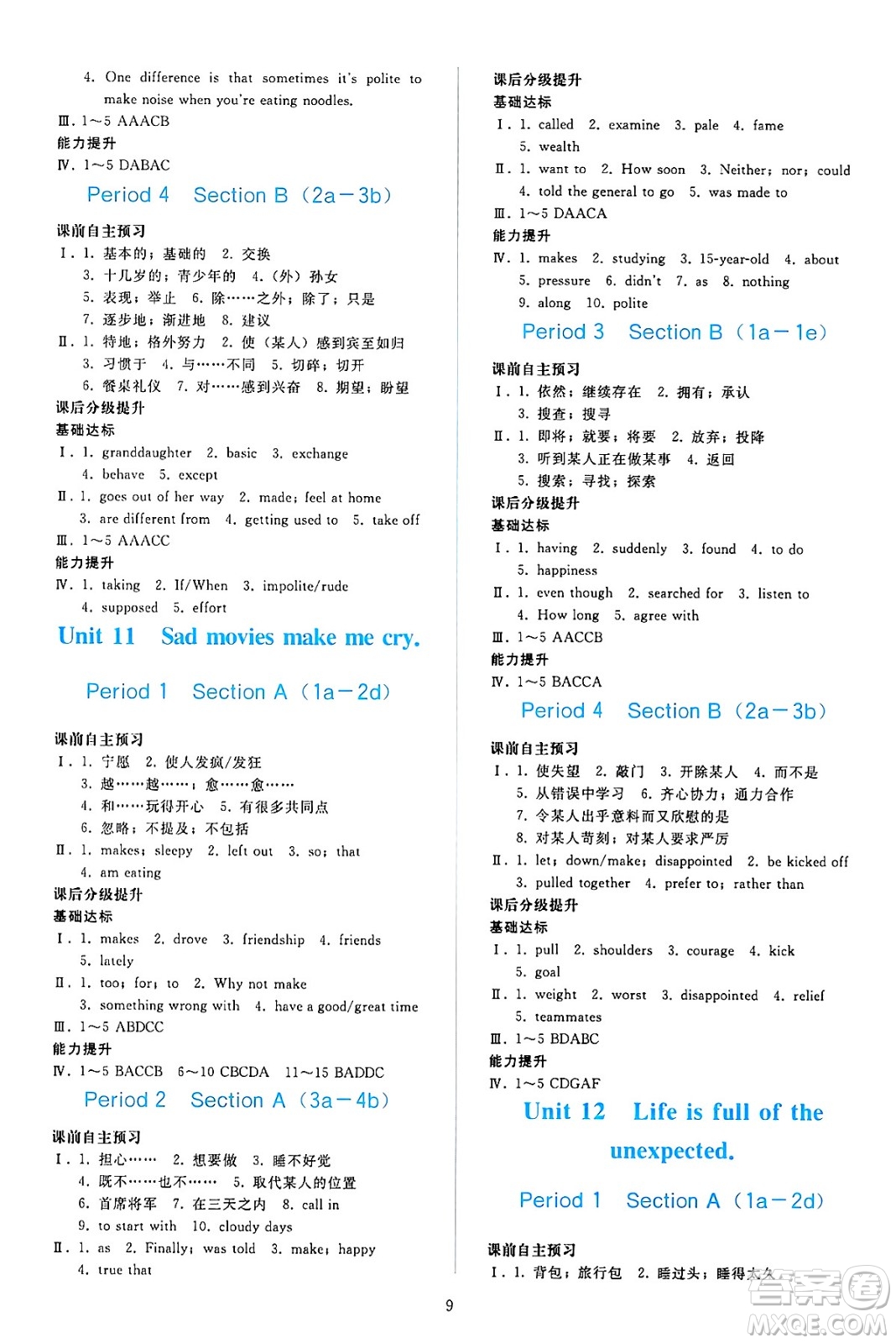 人民教育出版社2025年春同步輕松練習(xí)九年級(jí)英語(yǔ)下冊(cè)人教版答案