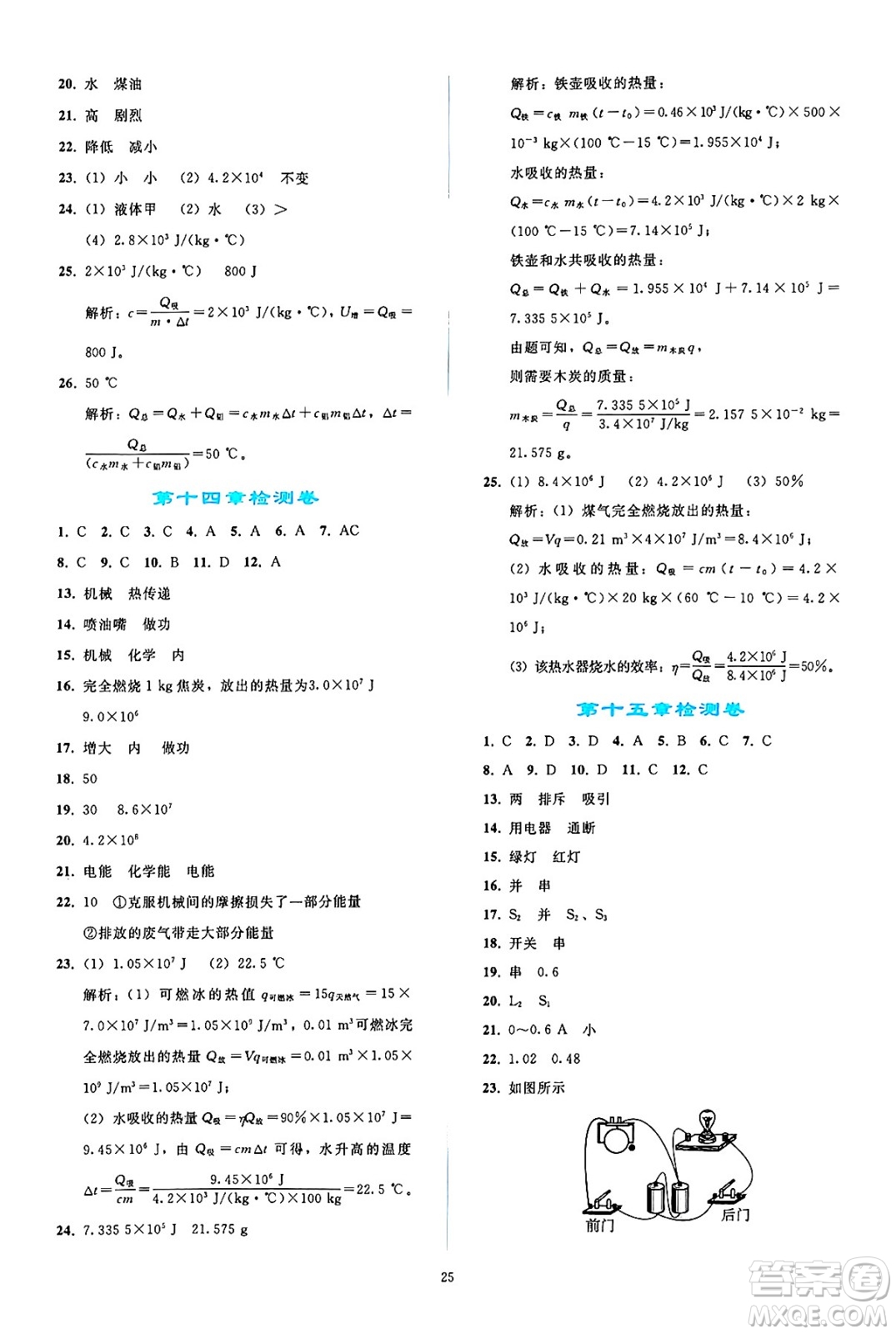 人民教育出版社2025年春同步輕松練習(xí)九年級物理下冊人教版答案