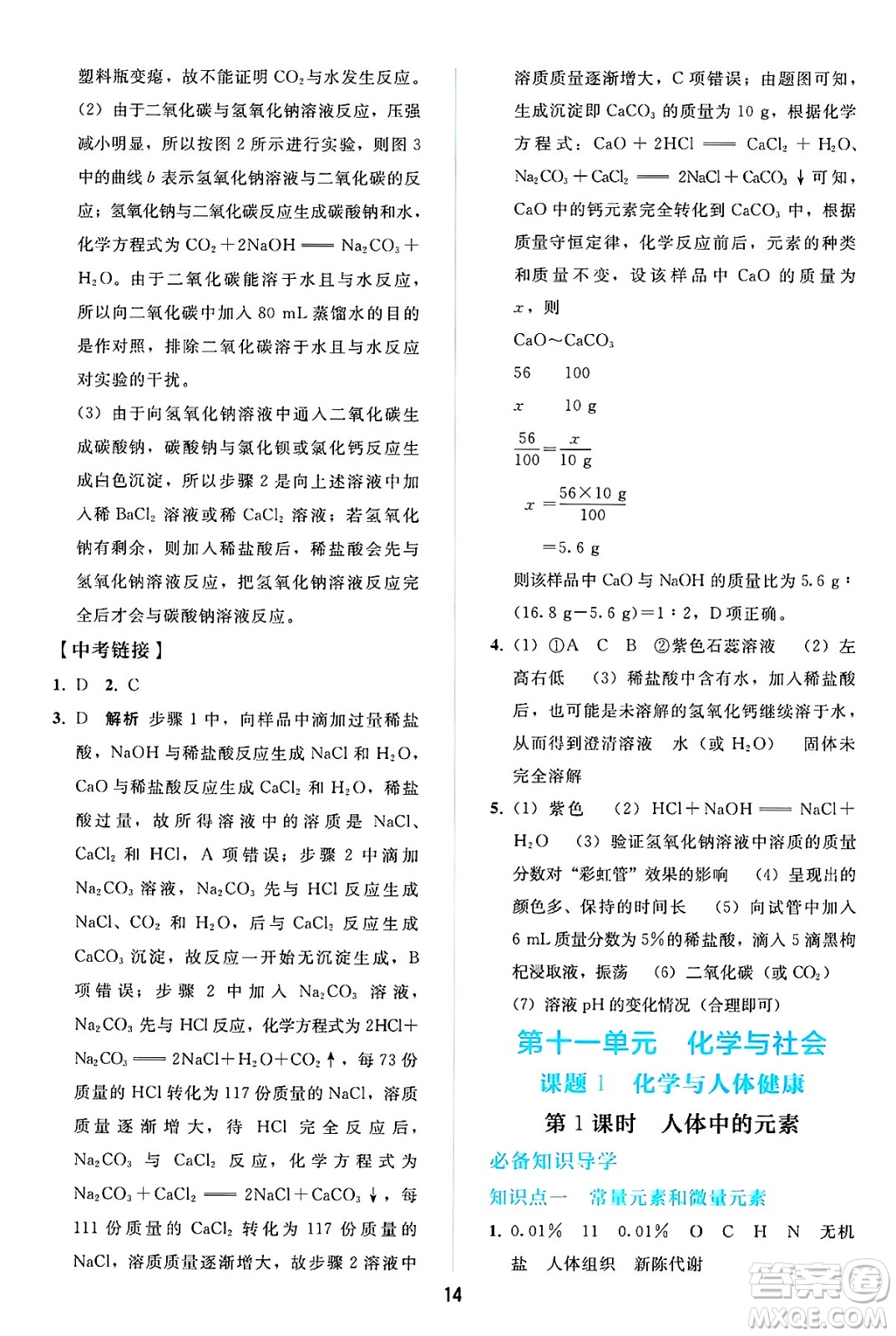 人民教育出版社2025年春同步輕松練習(xí)九年級化學(xué)下冊人教版答案