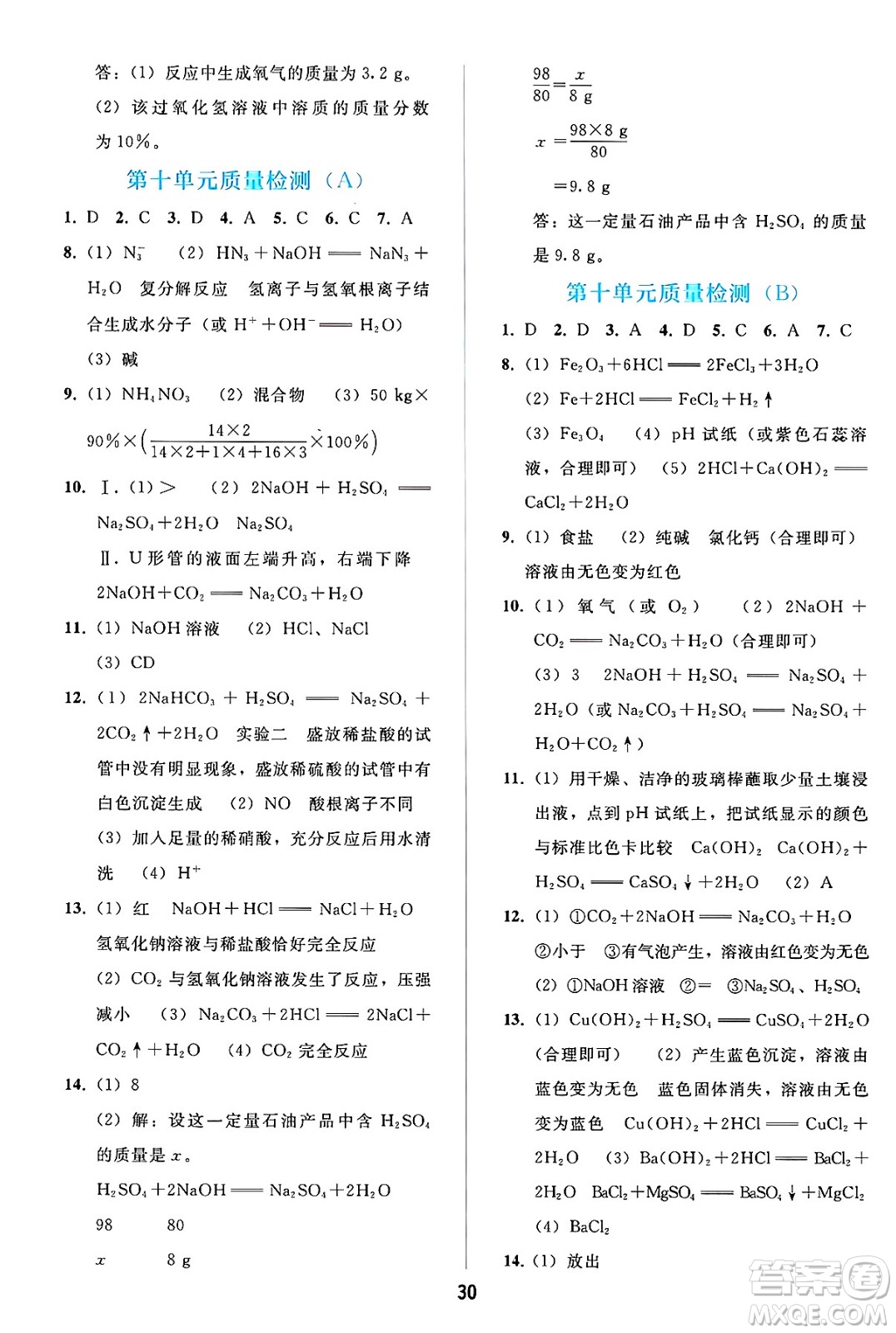 人民教育出版社2025年春同步輕松練習(xí)九年級化學(xué)下冊人教版答案