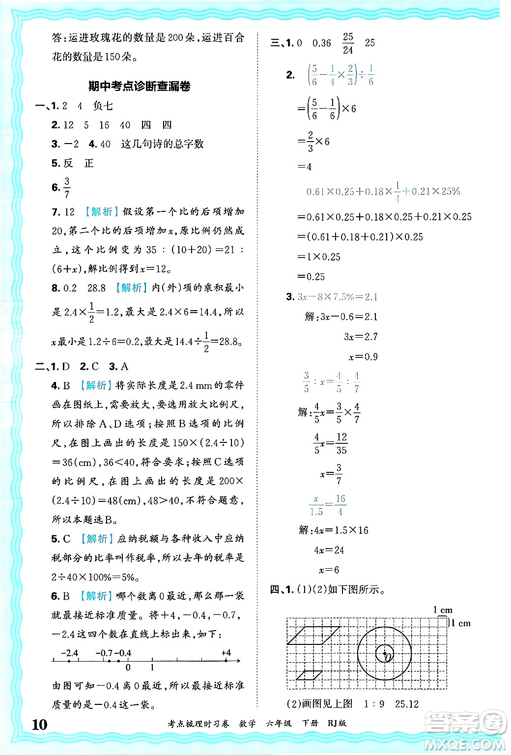 江西人民出版社2025年春王朝霞考點(diǎn)梳理時(shí)習(xí)卷六年級(jí)數(shù)學(xué)下冊(cè)人教版答案