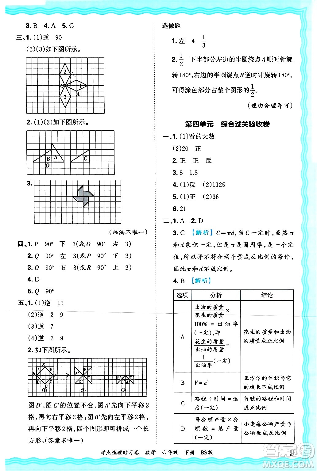 江西人民出版社2025年春王朝霞考點(diǎn)梳理時(shí)習(xí)卷六年級(jí)數(shù)學(xué)下冊(cè)北師大版答案