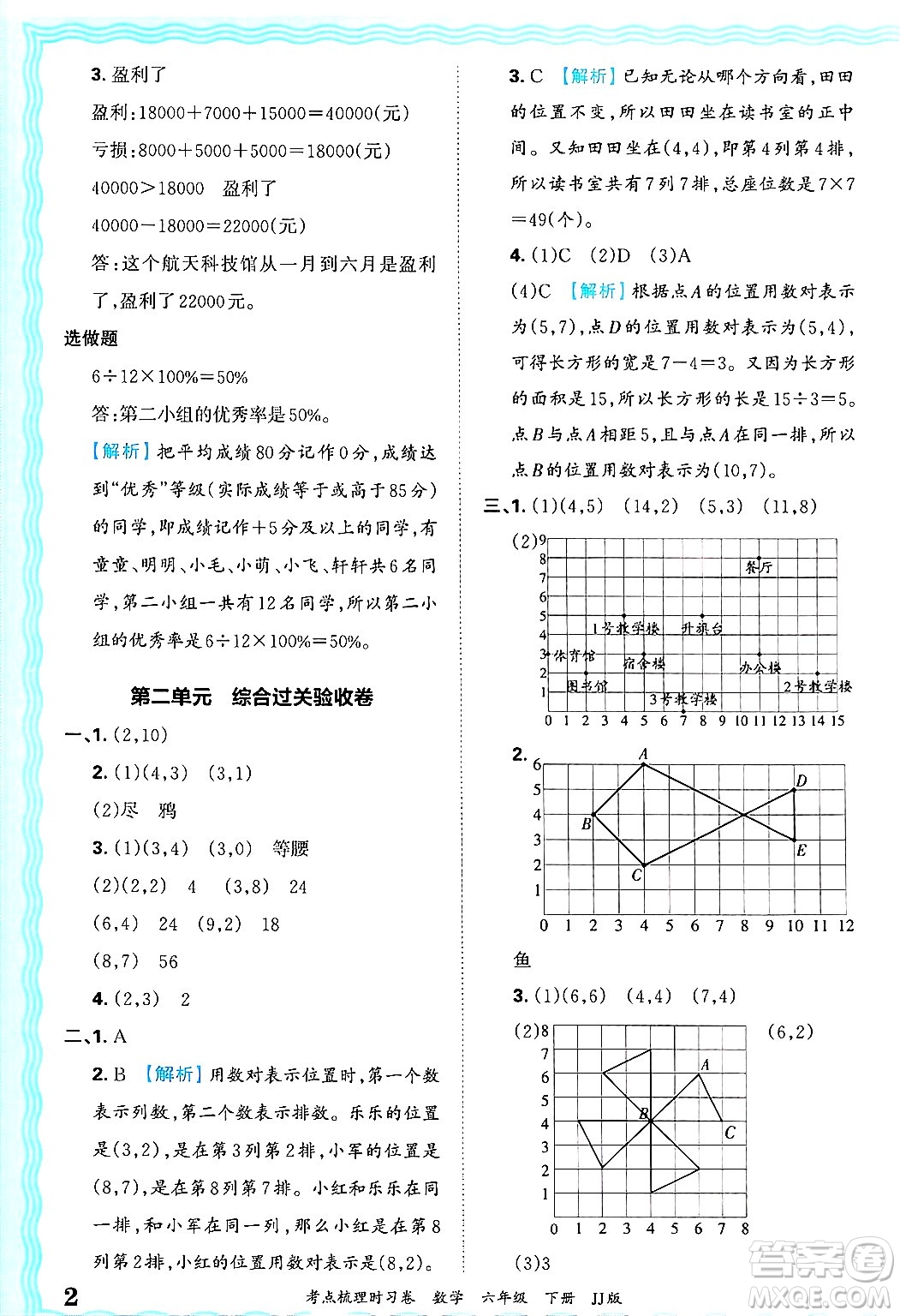 江西人民出版社2025年春王朝霞考點梳理時習卷六年級數(shù)學下冊冀教版答案