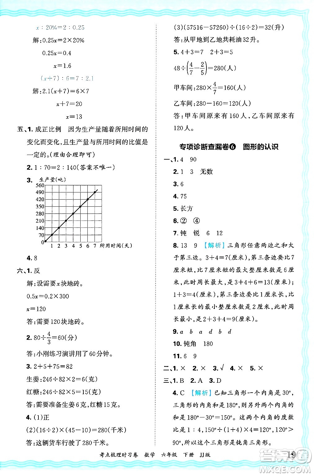 江西人民出版社2025年春王朝霞考點梳理時習卷六年級數(shù)學下冊冀教版答案