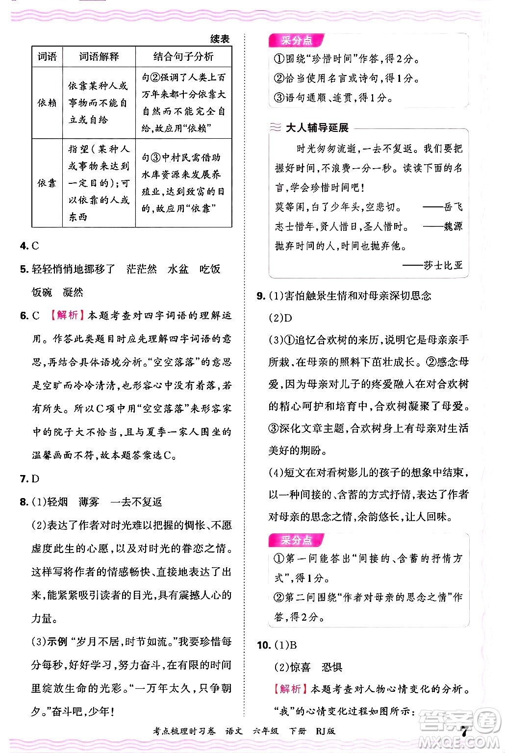 江西人民出版社2025年春王朝霞考點(diǎn)梳理時(shí)習(xí)卷六年級(jí)語(yǔ)文下冊(cè)人教版答案