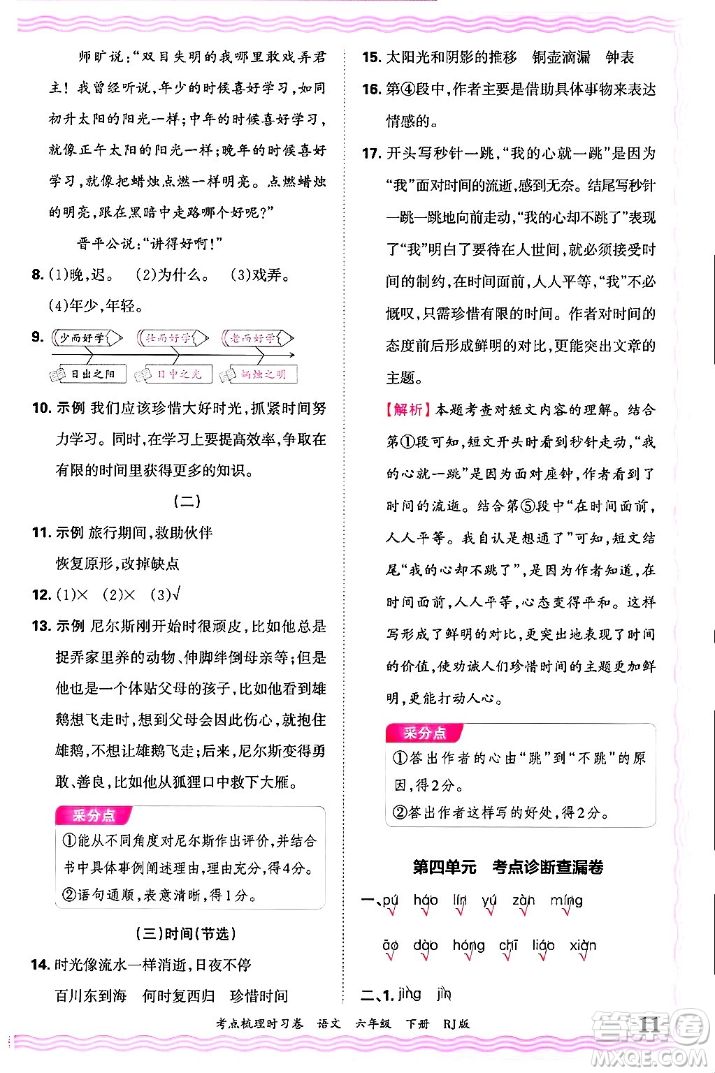 江西人民出版社2025年春王朝霞考點(diǎn)梳理時(shí)習(xí)卷六年級(jí)語(yǔ)文下冊(cè)人教版答案