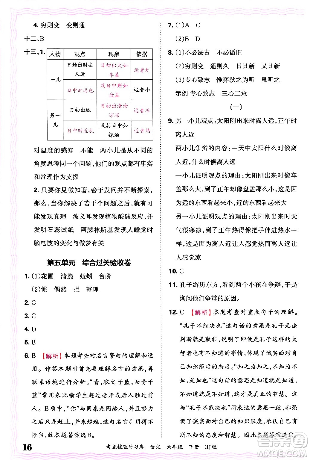 江西人民出版社2025年春王朝霞考點(diǎn)梳理時(shí)習(xí)卷六年級(jí)語(yǔ)文下冊(cè)人教版答案