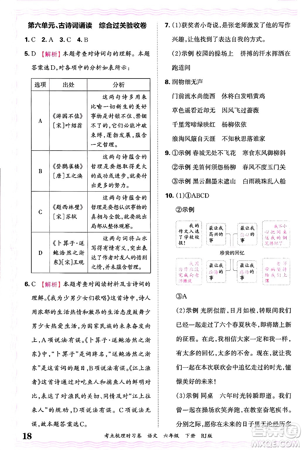 江西人民出版社2025年春王朝霞考點(diǎn)梳理時(shí)習(xí)卷六年級(jí)語(yǔ)文下冊(cè)人教版答案
