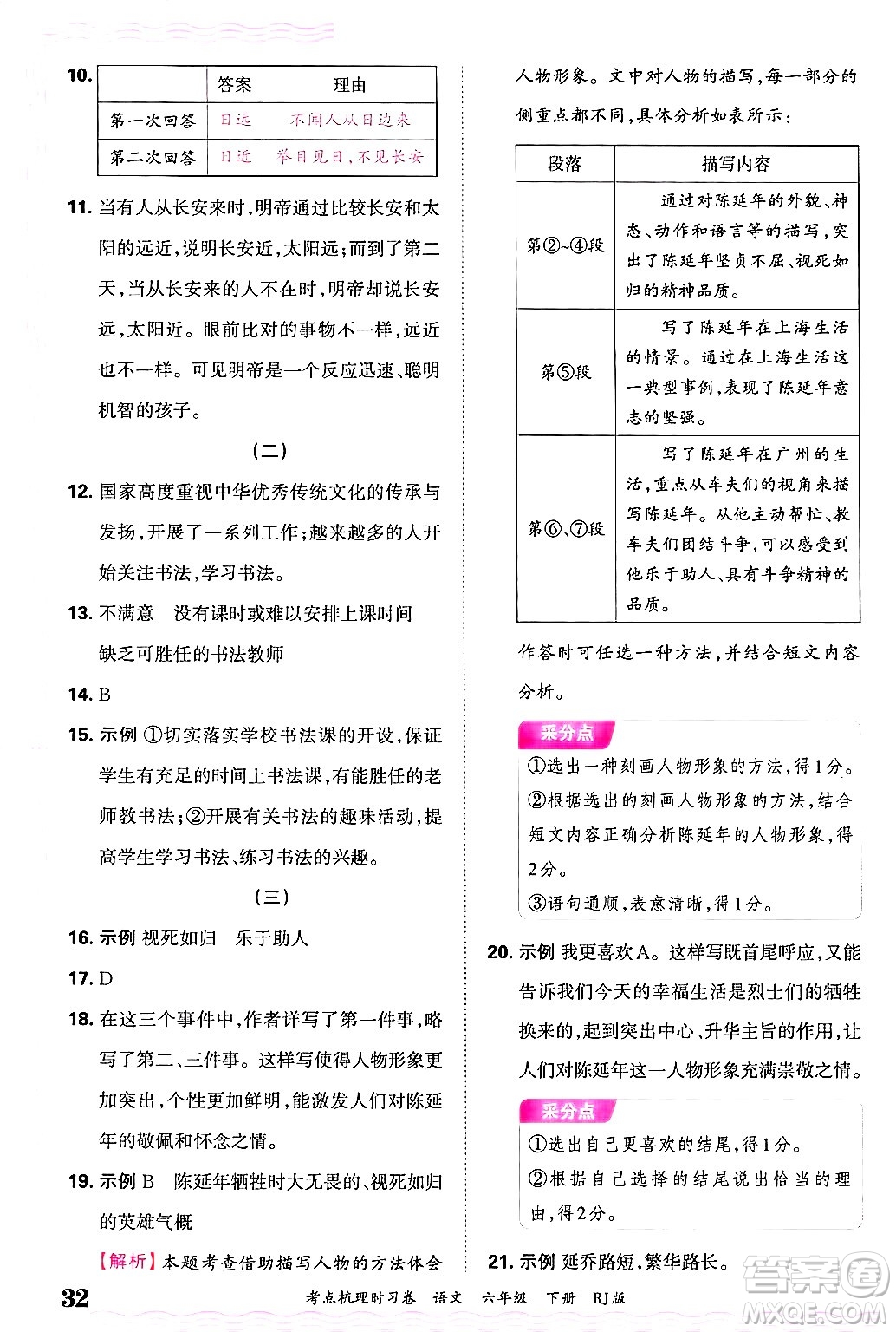 江西人民出版社2025年春王朝霞考點(diǎn)梳理時(shí)習(xí)卷六年級(jí)語(yǔ)文下冊(cè)人教版答案