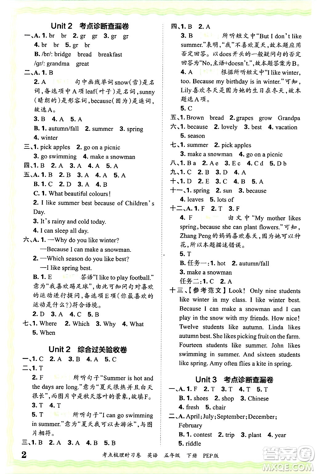 江西人民出版社2025年春王朝霞考點(diǎn)梳理時(shí)習(xí)卷五年級(jí)英語(yǔ)下冊(cè)人教PEP版答案