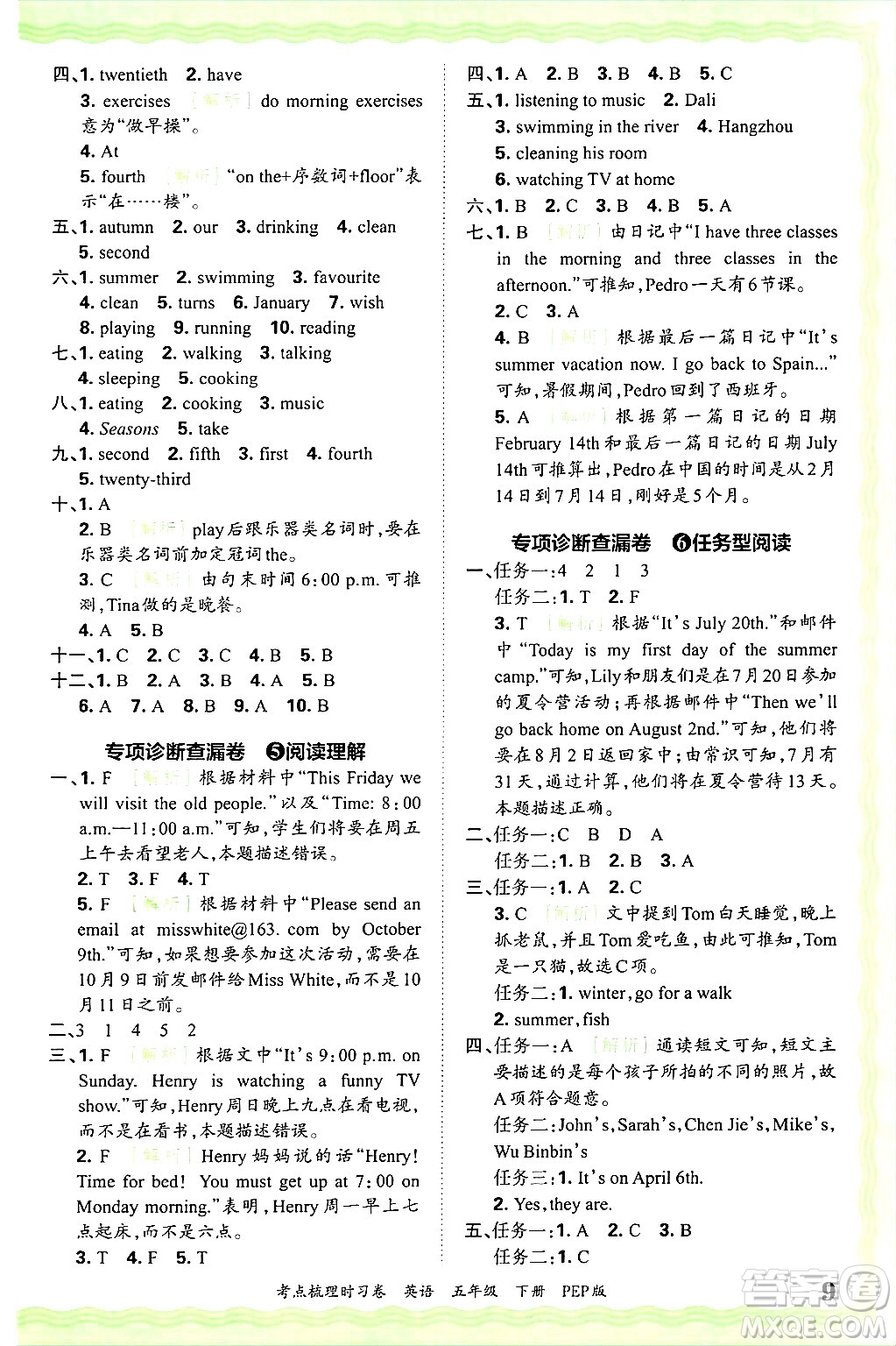 江西人民出版社2025年春王朝霞考點(diǎn)梳理時(shí)習(xí)卷五年級(jí)英語(yǔ)下冊(cè)人教PEP版答案