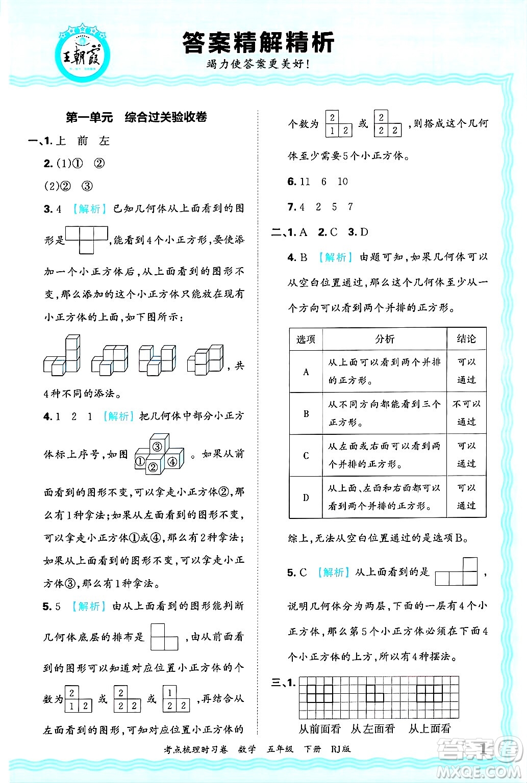 江西人民出版社2025年春王朝霞考點(diǎn)梳理時(shí)習(xí)卷五年級(jí)數(shù)學(xué)下冊(cè)人教版答案