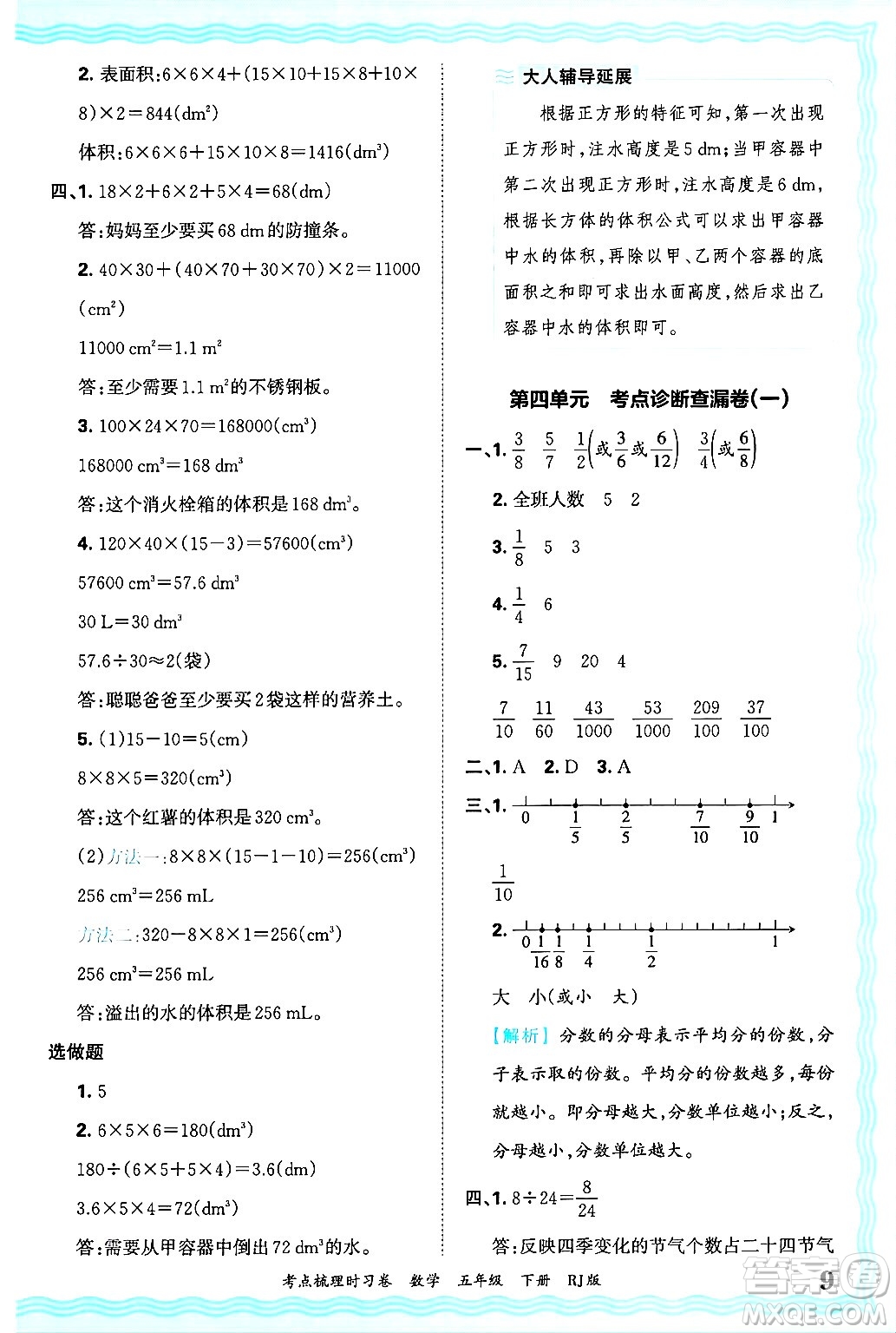 江西人民出版社2025年春王朝霞考點(diǎn)梳理時(shí)習(xí)卷五年級(jí)數(shù)學(xué)下冊(cè)人教版答案