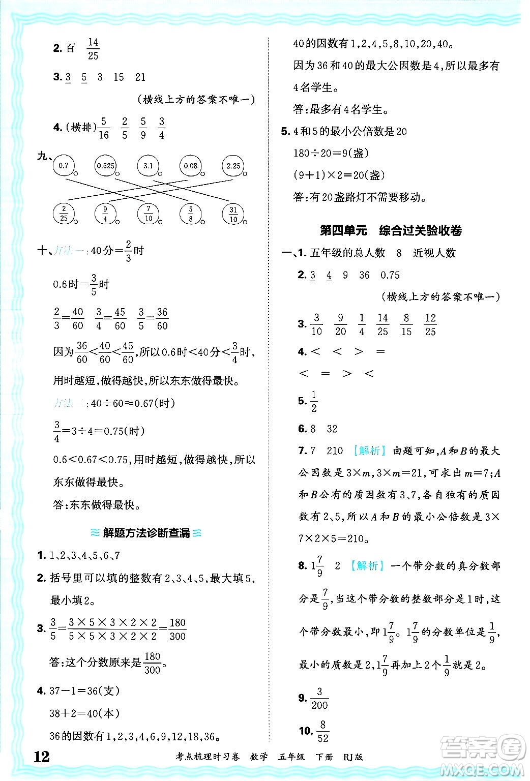 江西人民出版社2025年春王朝霞考點(diǎn)梳理時(shí)習(xí)卷五年級(jí)數(shù)學(xué)下冊(cè)人教版答案
