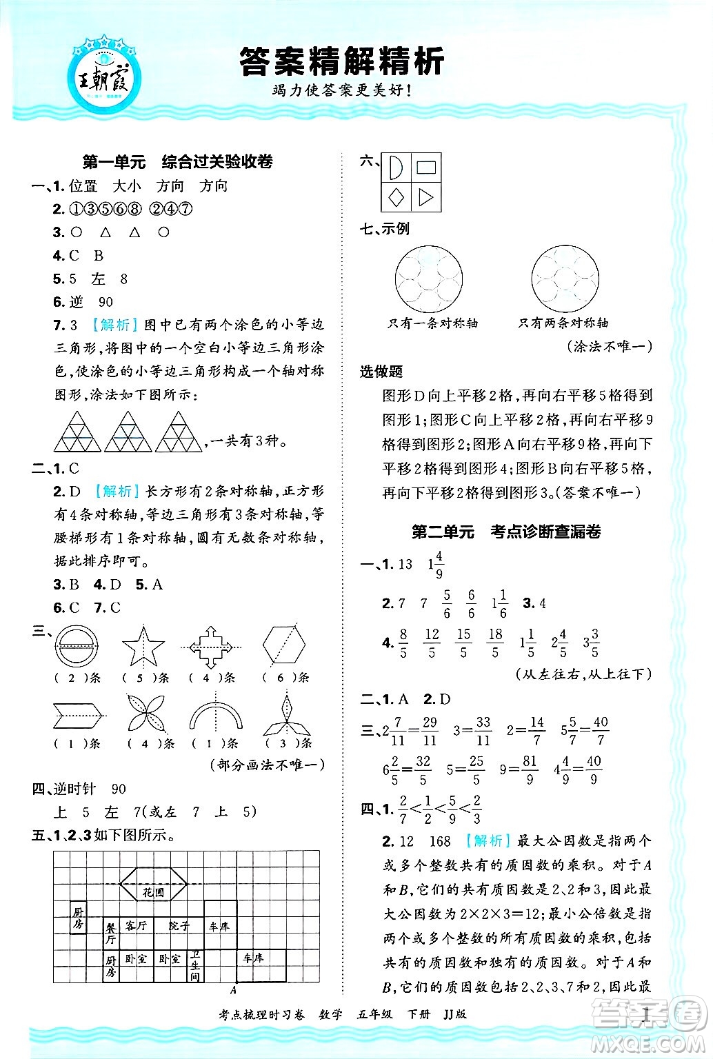 江西人民出版社2025年春王朝霞考點梳理時習卷五年級數學下冊冀教版答案