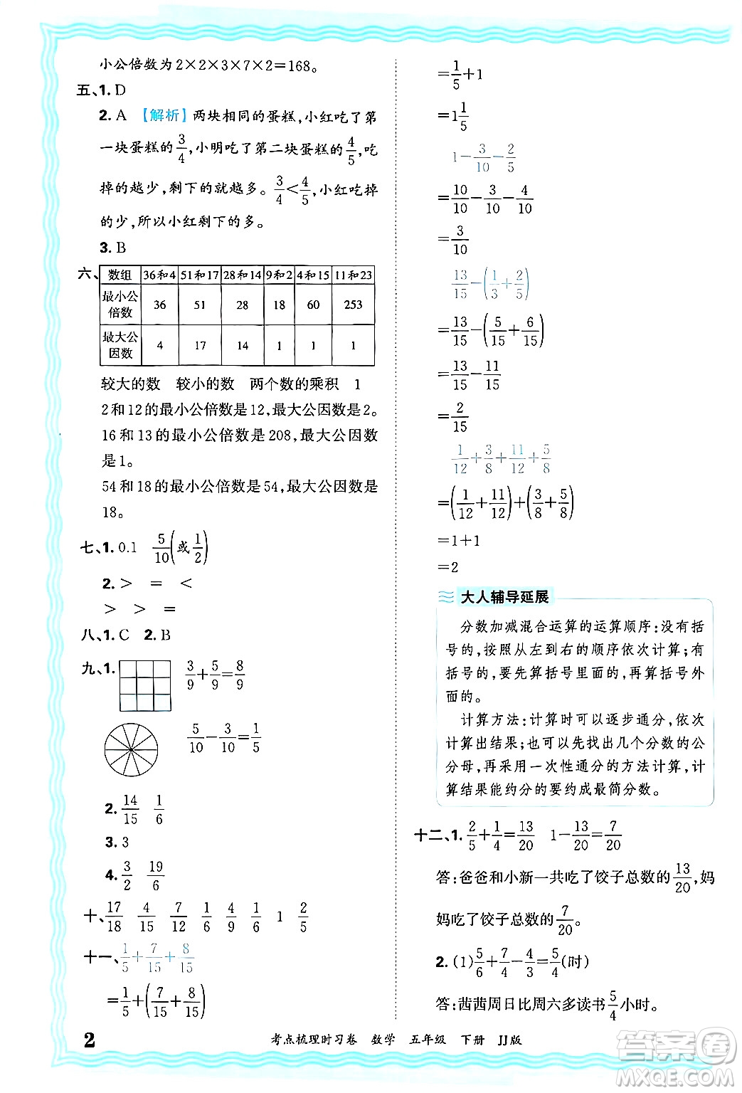 江西人民出版社2025年春王朝霞考點梳理時習卷五年級數學下冊冀教版答案