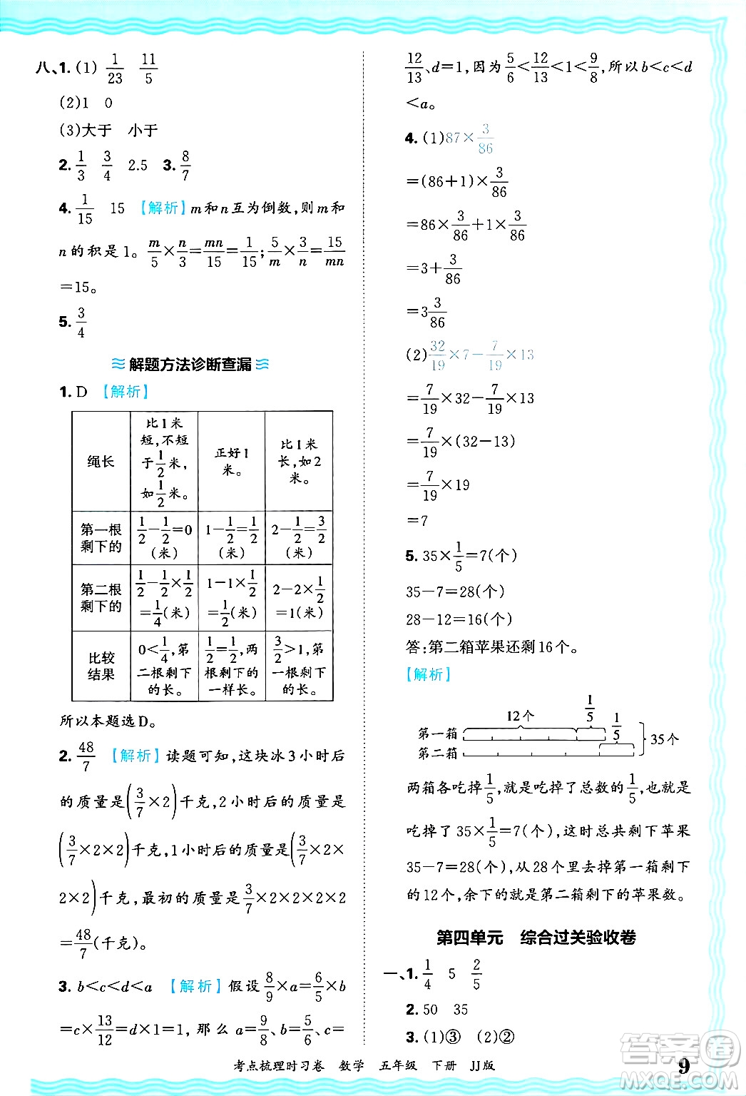 江西人民出版社2025年春王朝霞考點梳理時習卷五年級數學下冊冀教版答案