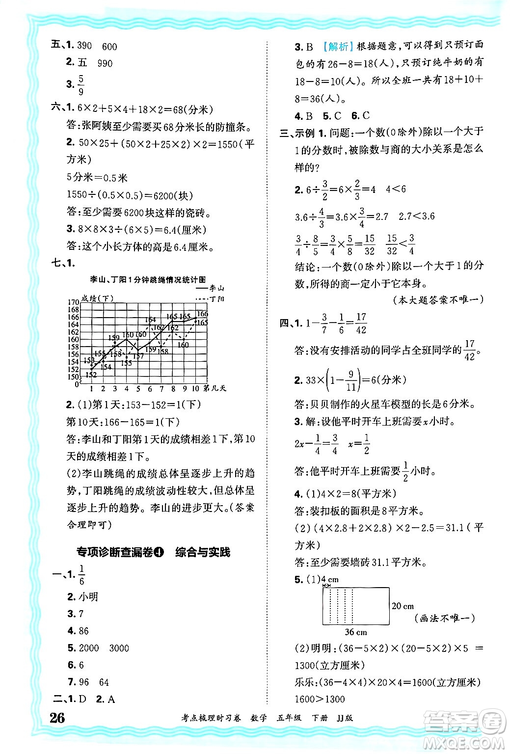 江西人民出版社2025年春王朝霞考點梳理時習卷五年級數學下冊冀教版答案