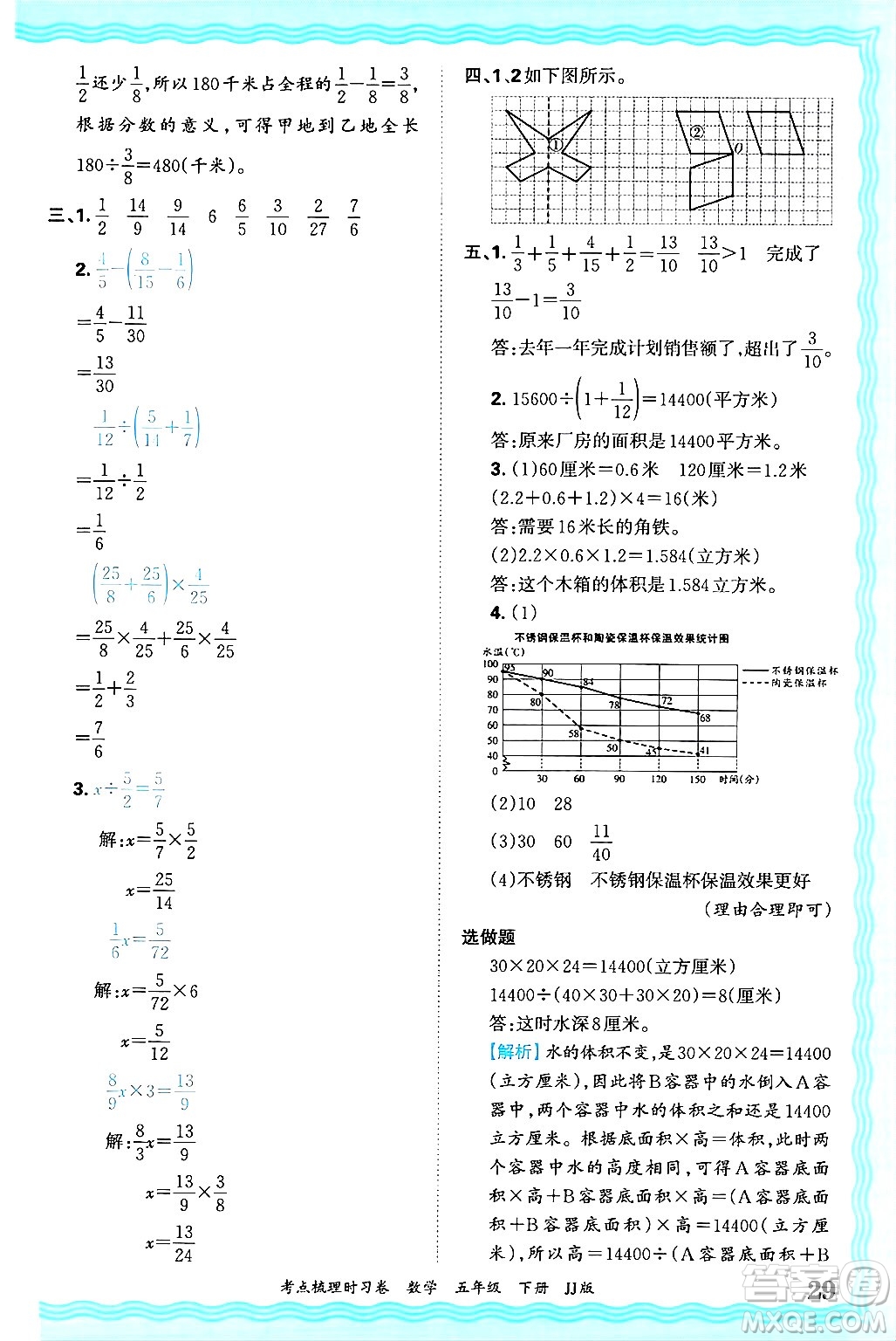 江西人民出版社2025年春王朝霞考點梳理時習卷五年級數學下冊冀教版答案