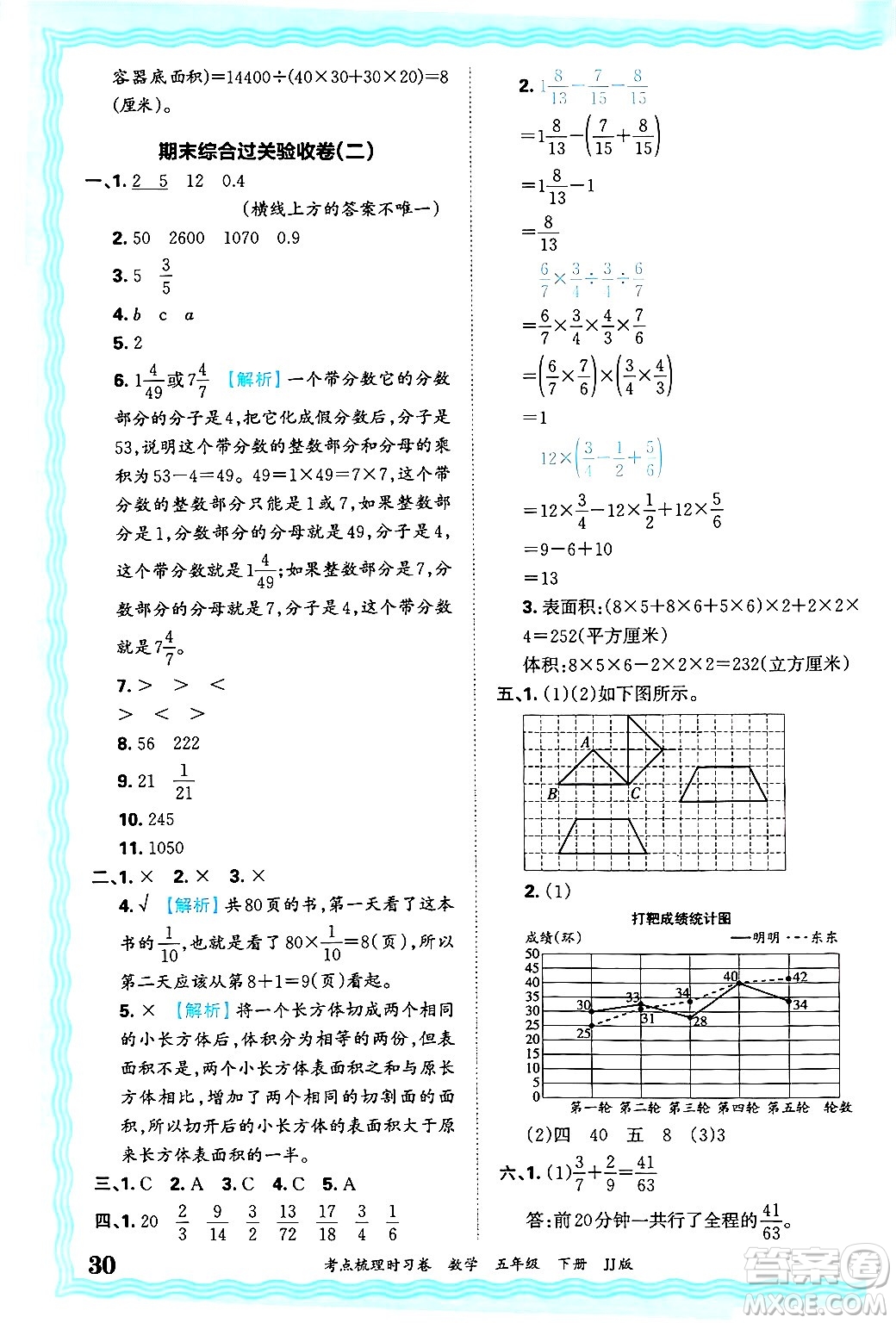 江西人民出版社2025年春王朝霞考點梳理時習卷五年級數學下冊冀教版答案