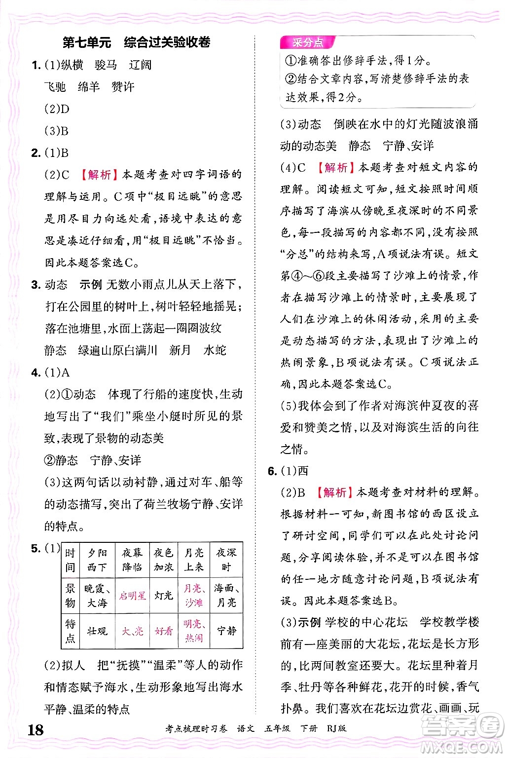 江西人民出版社2025年春王朝霞考點(diǎn)梳理時(shí)習(xí)卷五年級(jí)語(yǔ)文下冊(cè)人教版答案