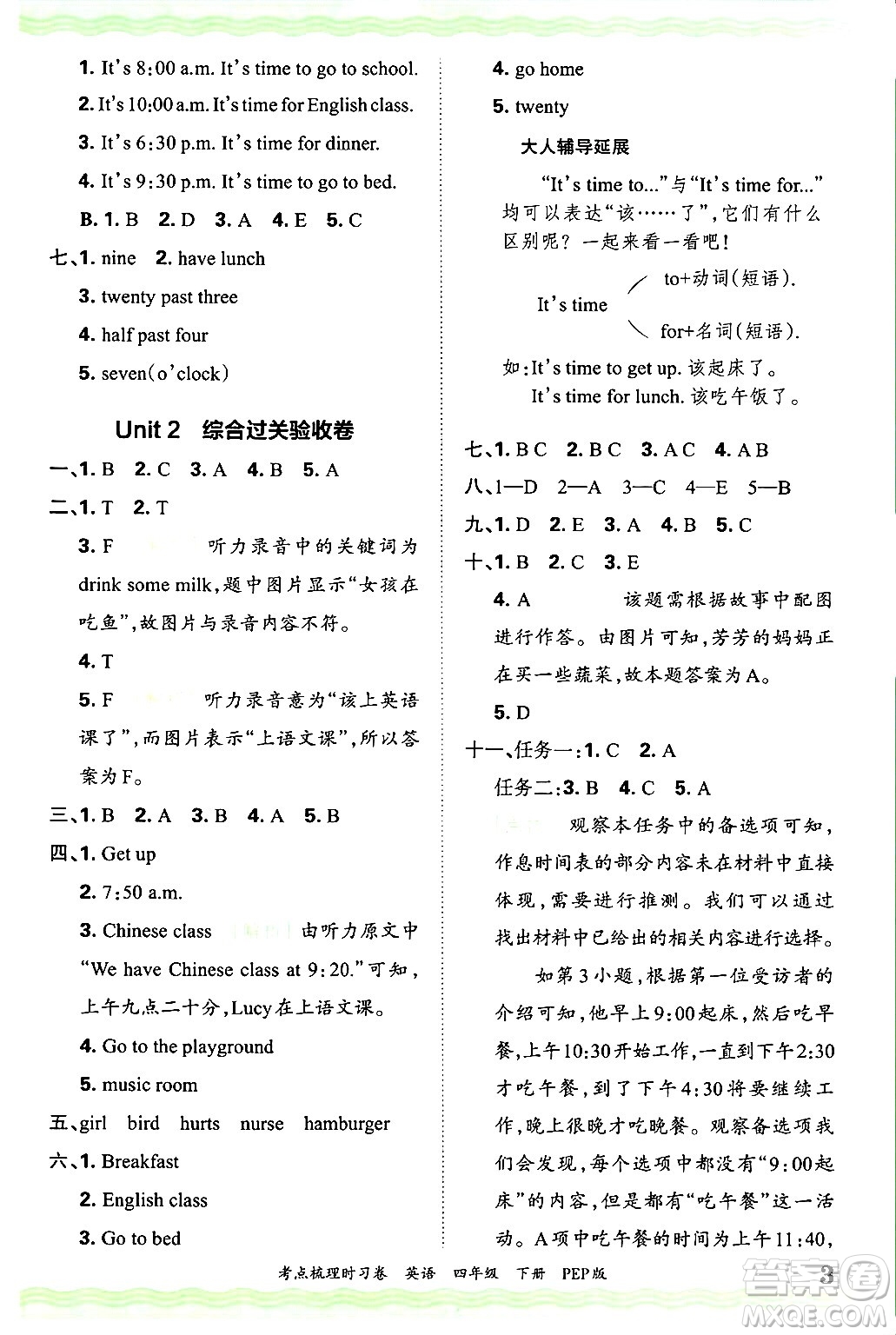 江西人民出版社2025年春王朝霞考點(diǎn)梳理時(shí)習(xí)卷四年級(jí)英語下冊(cè)人教PEP版答案