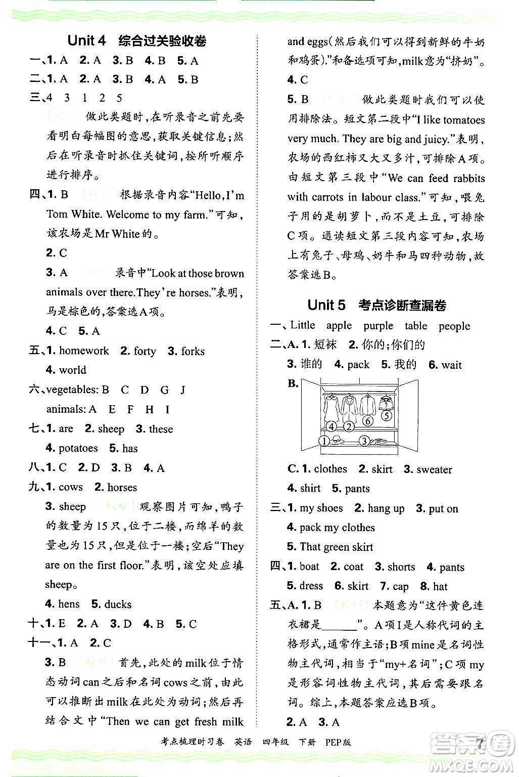 江西人民出版社2025年春王朝霞考點(diǎn)梳理時(shí)習(xí)卷四年級(jí)英語下冊(cè)人教PEP版答案