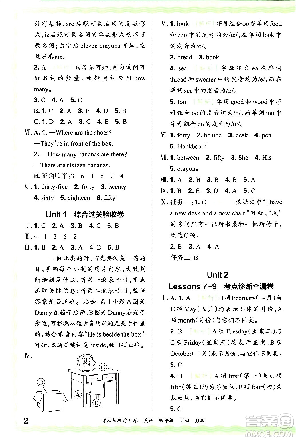 江西人民出版社2025年春王朝霞考點梳理時習卷四年級英語下冊冀教版答案