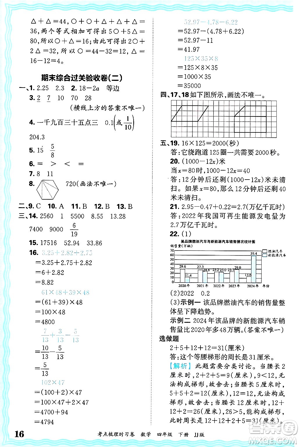 江西人民出版社2025年春王朝霞考點(diǎn)梳理時(shí)習(xí)卷四年級數(shù)學(xué)下冊冀教版答案
