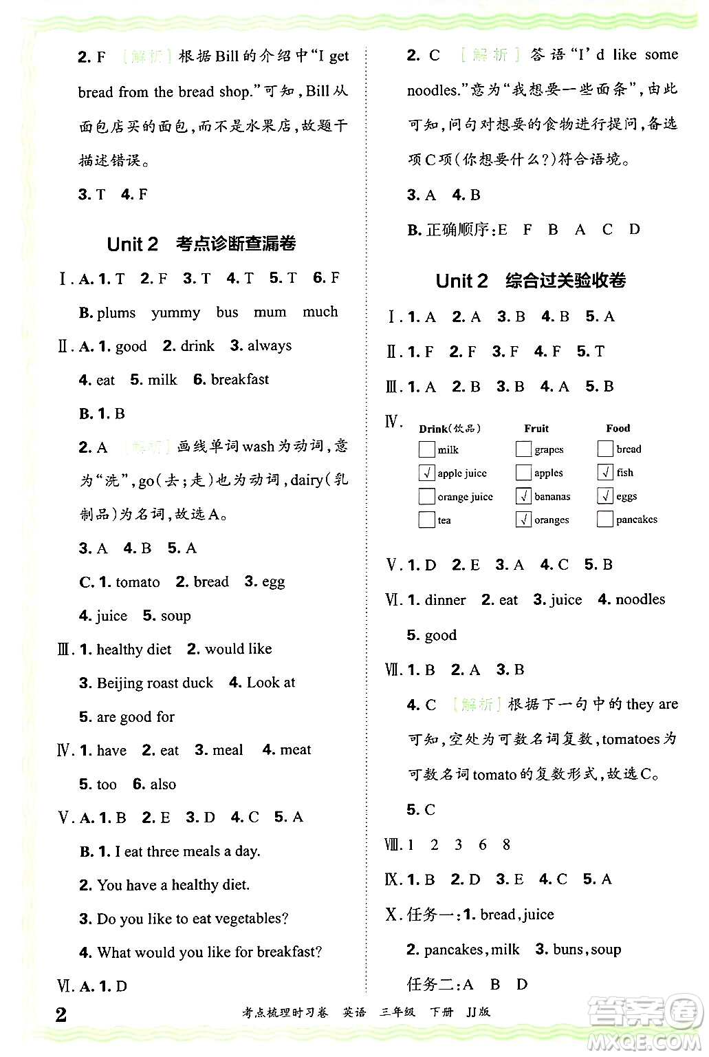 江西人民出版社2025年春王朝霞考點(diǎn)梳理時(shí)習(xí)卷三年級英語下冊冀教版答案