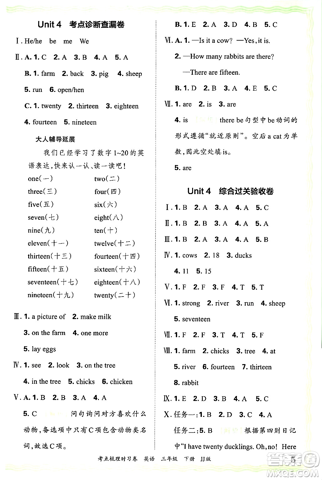 江西人民出版社2025年春王朝霞考點(diǎn)梳理時(shí)習(xí)卷三年級英語下冊冀教版答案