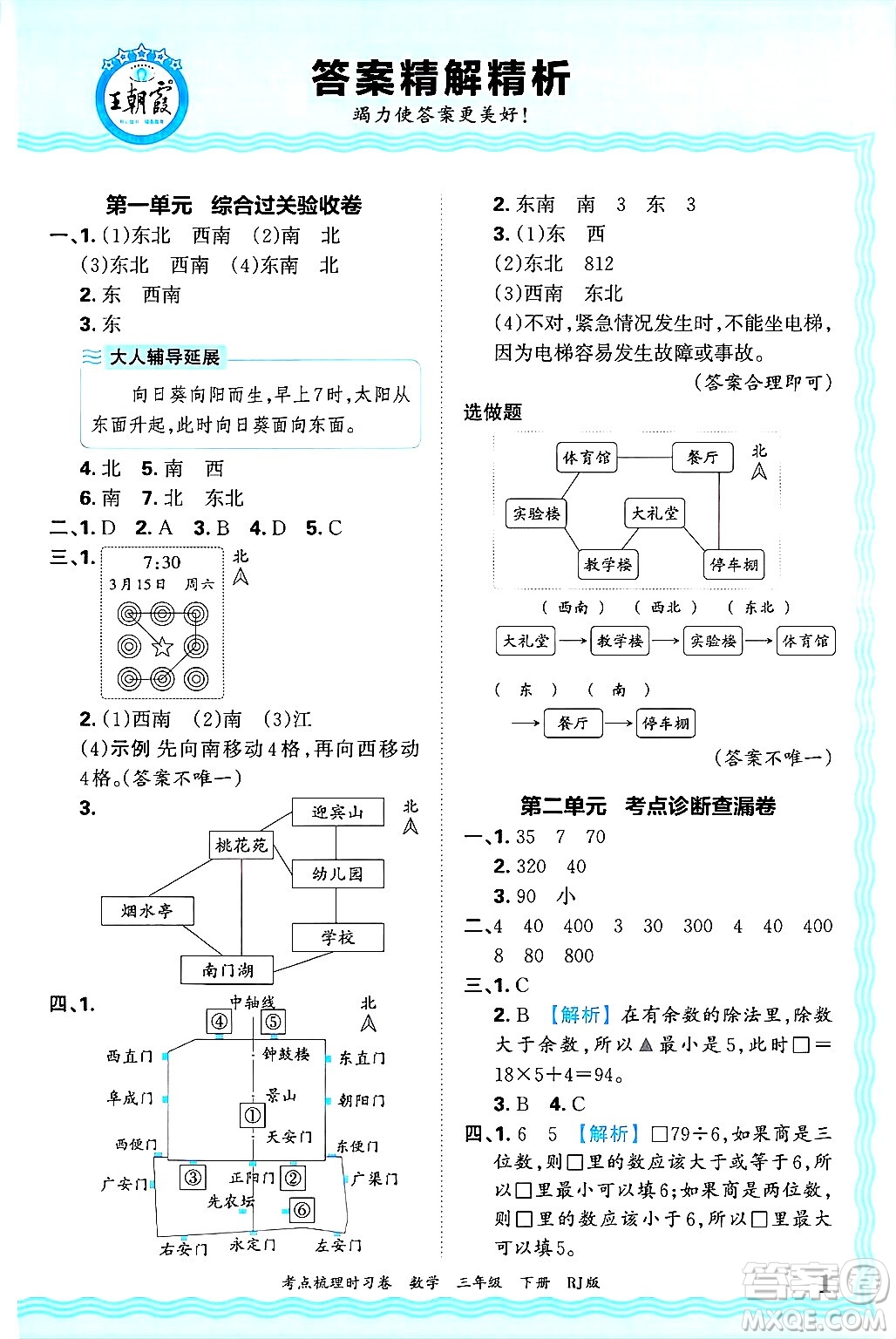 江西人民出版社2025年春王朝霞考點梳理時習卷三年級數學下冊人教版答案