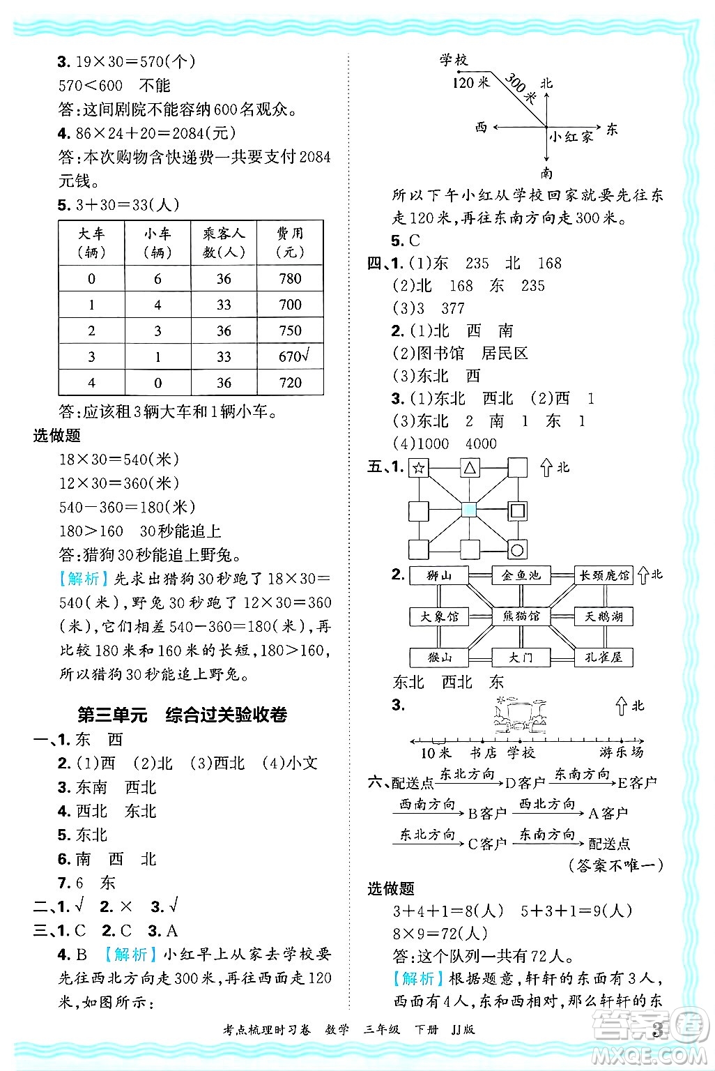 江西人民出版社2025年春王朝霞考點梳理時習卷三年級數(shù)學下冊冀教版答案